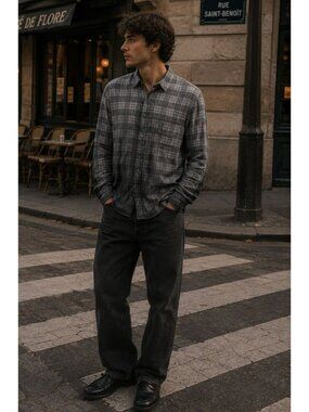 Hugo Hugo Boss Red Label Men's Gray Ero3 Shadow Plaid Slim Fit Shirt Size L Dark